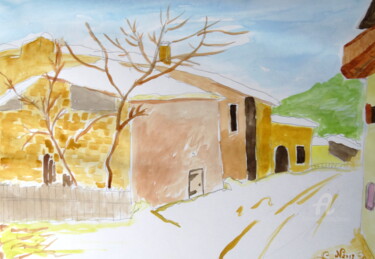 Painting titled "Vecchio Borgo Piemo…" by Aurelio Nicolazzo, Original Artwork, Watercolor