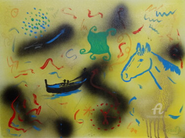 Pittura intitolato "Il Cavallo Azzurro" da Aurelio Nicolazzo, Opera d'arte originale, Acrilico