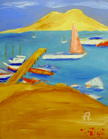 Pittura intitolato "Mare di Napoli" da Aurelio Nicolazzo, Opera d'arte originale, Olio