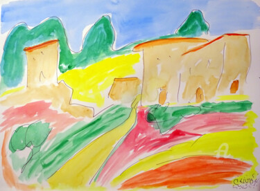 Ζωγραφική με τίτλο "Village" από Aurelio Nicolazzo, Αυθεντικά έργα τέχνης, Ακουαρέλα