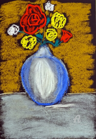 Drawing titled "Pot de fleur" by Aurelio Nicolazzo, Original Artwork, Pastel