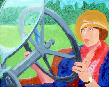 Painting titled "Woman in a car" by Aurelio Nicolazzo, Original Artwork, Oil