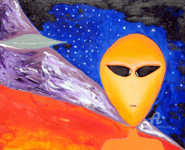 Painting titled "Alien Communication" by Aurelio Nicolazzo, Original Artwork, Oil