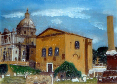 Painting titled "Il Senato di Roma" by Aurelio Nicolazzo, Original Artwork, Oil Mounted on Wood Panel