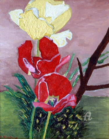 Schilderij getiteld "Tulipani" door Aurelio Nicolazzo, Origineel Kunstwerk, Olie