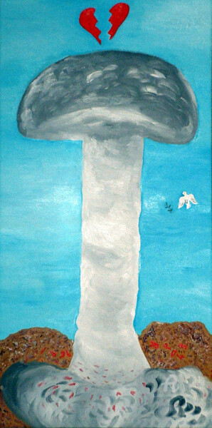 Schilderij getiteld "Il Fungo Atomico" door Aurelio Nicolazzo, Origineel Kunstwerk, Olie