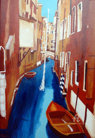 Pintura intitulada "Una Calle a Venezia" por Aurelio Nicolazzo, Obras de arte originais, Óleo