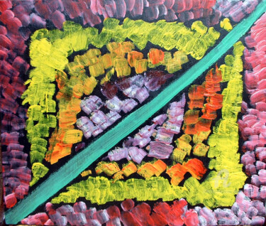 Pittura intitolato "Petali e Linea Verde" da Aurelio Nicolazzo, Opera d'arte originale, Olio