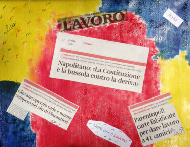Painting titled "Lavoro Collage" by Aurelio Nicolazzo, Original Artwork, Oil