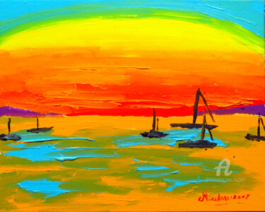 Painting titled "Tramonto sul Mare" by Aurelio Nicolazzo, Original Artwork, Oil