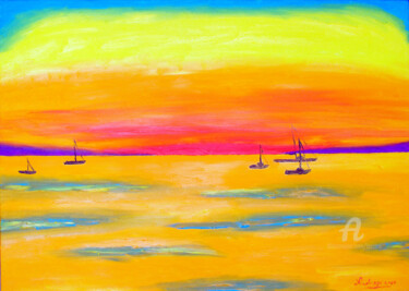 Painting titled "Tramonto sul Mare" by Aurelio Nicolazzo, Original Artwork, Oil