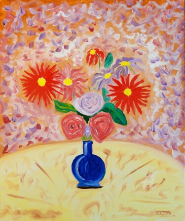 Painting titled "Vaso di Fiori" by Aurelio Nicolazzo, Original Artwork, Oil