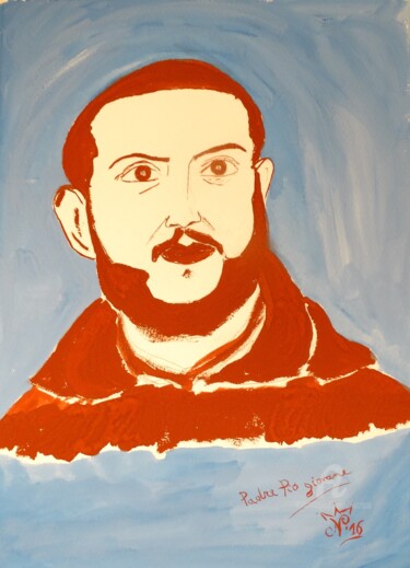 Painting titled "Padre Pio Giovane (…" by Aurelio Nicolazzo, Original Artwork, Tempera