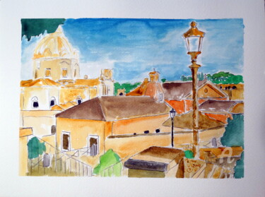 Painting titled "Scorcio Romano" by Aurelio Nicolazzo, Original Artwork, Watercolor