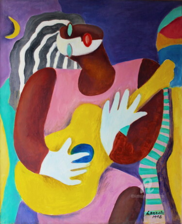 Painting titled "CHANSON" by Lazzate Maral, Original Artwork, Oil Mounted on Wood Stretcher frame