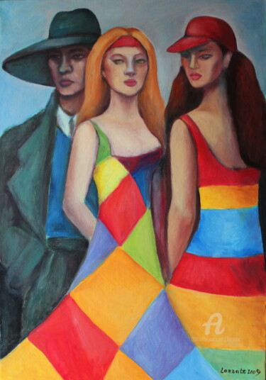 Painting titled "TRIO" by Lazzate Maral, Original Artwork, Oil Mounted on Wood Stretcher frame