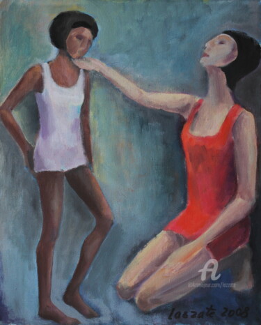 Painting titled "La Fille et la Mère" by Lazzate Maral, Original Artwork, Acrylic Mounted on Wood Stretcher frame