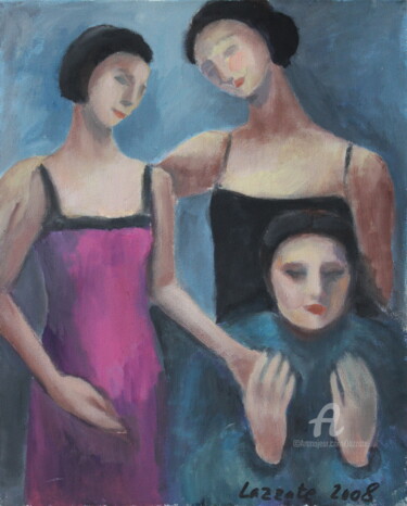 Painting titled "TRIO famillial" by Lazzate Maral, Original Artwork, Acrylic Mounted on Wood Stretcher frame