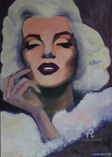 Painting titled "MARILYN 3" by Lazzate Maral, Original Artwork, Oil Mounted on Wood Stretcher frame