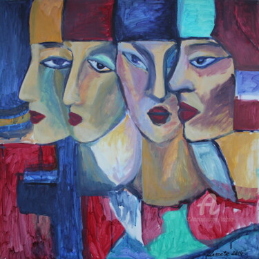 Schilderij getiteld "FACES v1" door Lazzate Maral, Origineel Kunstwerk, Acryl