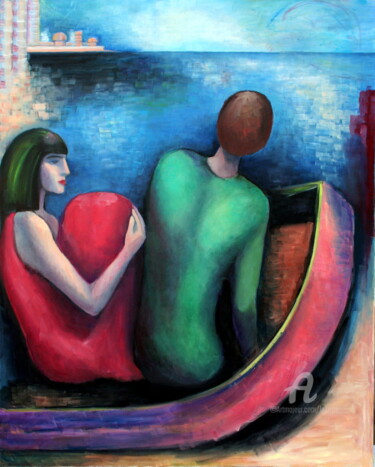 Painting titled "ATTENTE" by Lazzate Maral, Original Artwork, Oil
