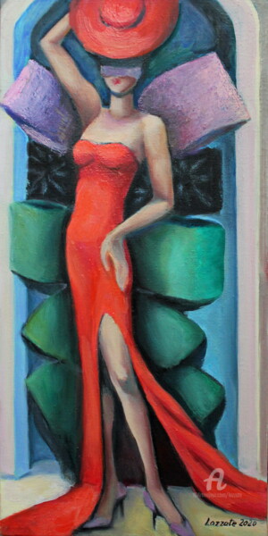 Painting titled "FEMME" by Lazzate Maral, Original Artwork, Oil Mounted on Wood Stretcher frame