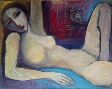 Painting titled "GRANDE NUE" by Lazzate Maral, Original Artwork, Oil