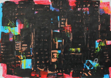 Malerei mit dem Titel "URBAIN-NOCTURNE" von Lazzate Maral, Original-Kunstwerk, Acryl