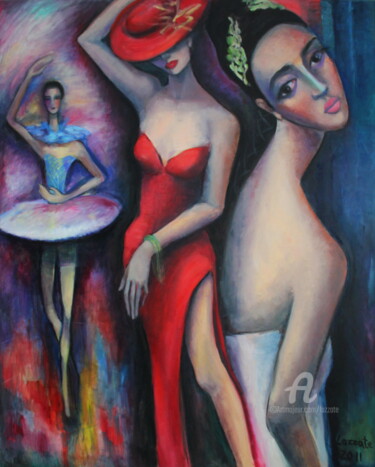 Painting titled "SAISON ORIENTALE 2" by Lazzate Maral, Original Artwork, Oil Mounted on Wood Stretcher frame