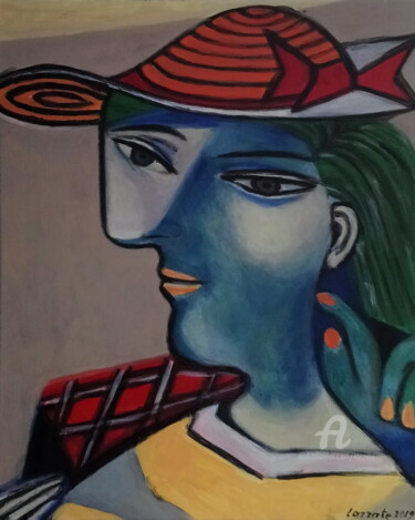 Painting titled "Hommage à Picasso" by Lazzate Maral, Original Artwork, Acrylic Mounted on Wood Stretcher frame