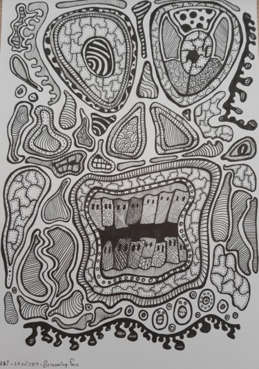 Drawing titled "Screaming Face" by Laurent Bigayon, Original Artwork, Ink