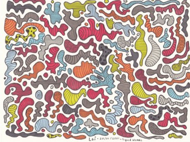 Disegno intitolato "Liquid Worms" da Laurent Bigayon, Opera d'arte originale, Pennarello