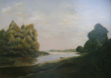 Malerei mit dem Titel "Loire vue d'Ousson…" von Francette Lebeau, Original-Kunstwerk, Öl