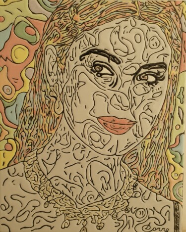 Schilderij getiteld "Monica Bellucci" door Luigi Corriero (Luicorresart), Origineel Kunstwerk, Glazuur Gemonteerd op Metaal
