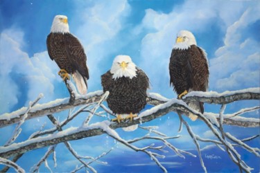 Painting titled ""Eagles Warming in…" by Laura Curtin, Original Artwork, Oil