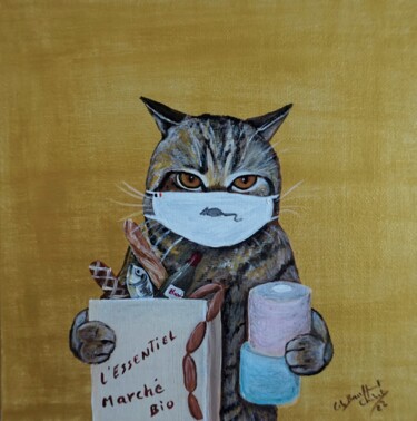 Peinture intitulée "" chat prévoyant "" par Laurence De Chabot, Œuvre d'art originale, Acrylique Monté sur Carton
