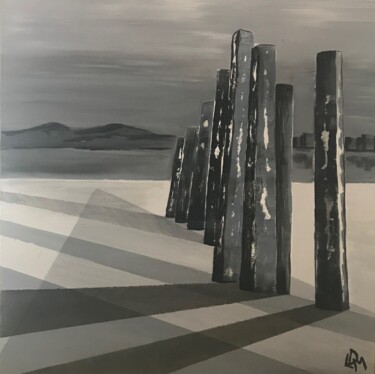 Painting titled "Rondins sur la plage" by Lydie Thamalet - De Meyer, Original Artwork, Oil