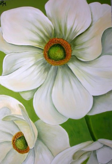 Peinture intitulée "Fleurs blanches" par Lydie Thamalet - De Meyer, Œuvre d'art originale