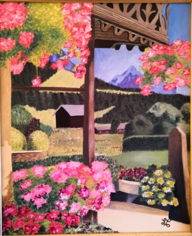 Painting titled "balcon-de-montagne" by Laure Cornillac, Original Artwork, Oil