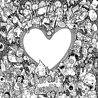 Dessin intitulée "Love is beautiful" par Le Kiwano, Œuvre d'art originale, Crayon