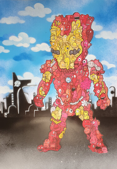 Dibujo titulada "Iron Man revisité" por Le Kiwano, Obra de arte original, Lápiz