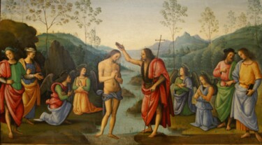 Schilderij getiteld "Le baptême du Christ" door Le Pérugin, Origineel Kunstwerk, Olie