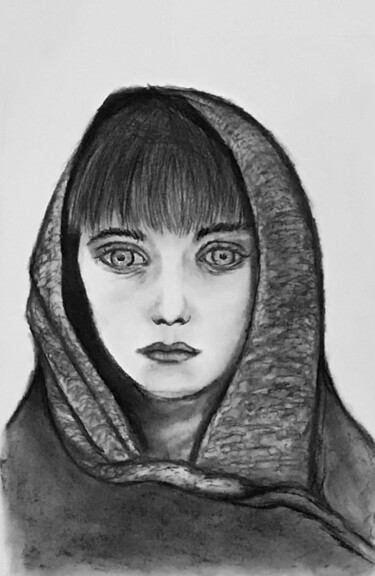 Drawing titled "le portrait d'un en…" by Oksana Célas, Original Artwork, Charcoal