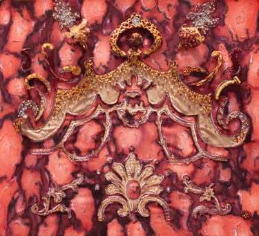 Art textile intitulée "Marqueterie d'or" par Léa Coutureau, Œuvre d'art originale, Broderie Monté sur Châssis en bois