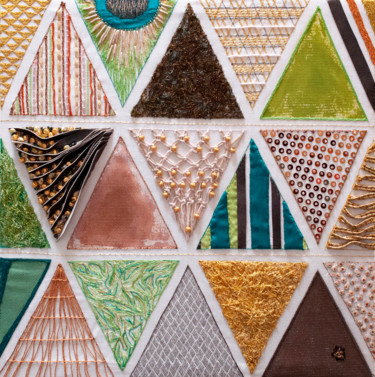 纺织艺术 标题为“Sensations façonnées” 由Léa Coutureau, 原创艺术品, 刺绣 安装在木质担架架上