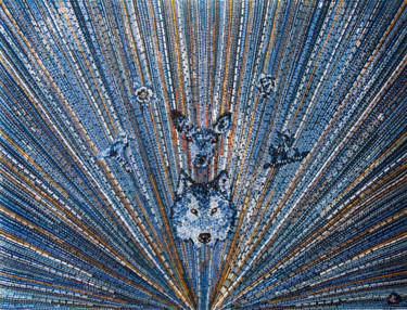 Textile Art titled "Bleu paradoxe" by Léa Coutureau, Original Artwork, Embroidery Mounted on Wood Stretcher frame