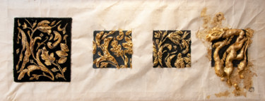 Textile Art titled "Orfèvrerie sur papi…" by Léa Coutureau, Original Artwork, Embroidery Mounted on Wood Stretcher frame