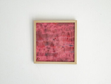 Textilkunst mit dem Titel "Rose flamboyant" von Léa Coutureau, Original-Kunstwerk, Stickerei Auf Holzplatte montiert
