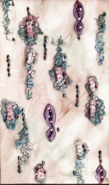 Textielkunst getiteld "Ecorce" door Léa Coutureau, Origineel Kunstwerk, Borduurwerk Gemonteerd op Houten paneel
