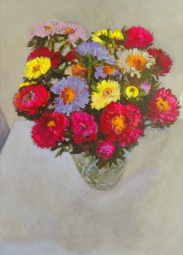 Painting titled "Asters" by Lea Laboy, Original Artwork, Oil